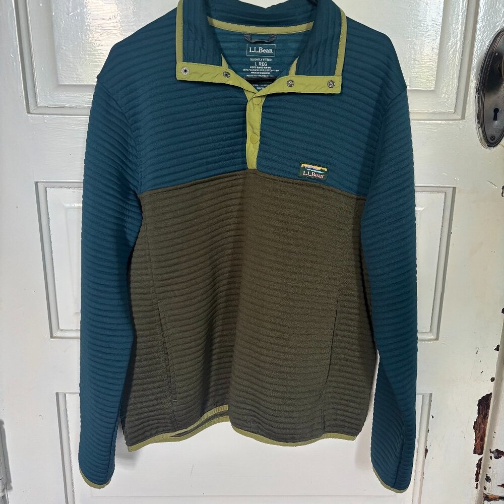 LL Bean Airlight Sweater Mens L Tall Blue Ribbed Pullover Sweatshirt
